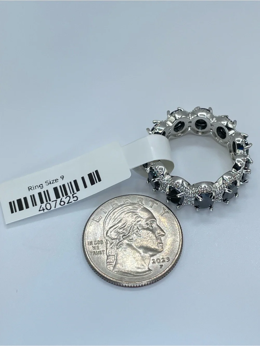 Swarovski Crystal Elements Black White Chunky Bold Eternity Ring Band Size 9